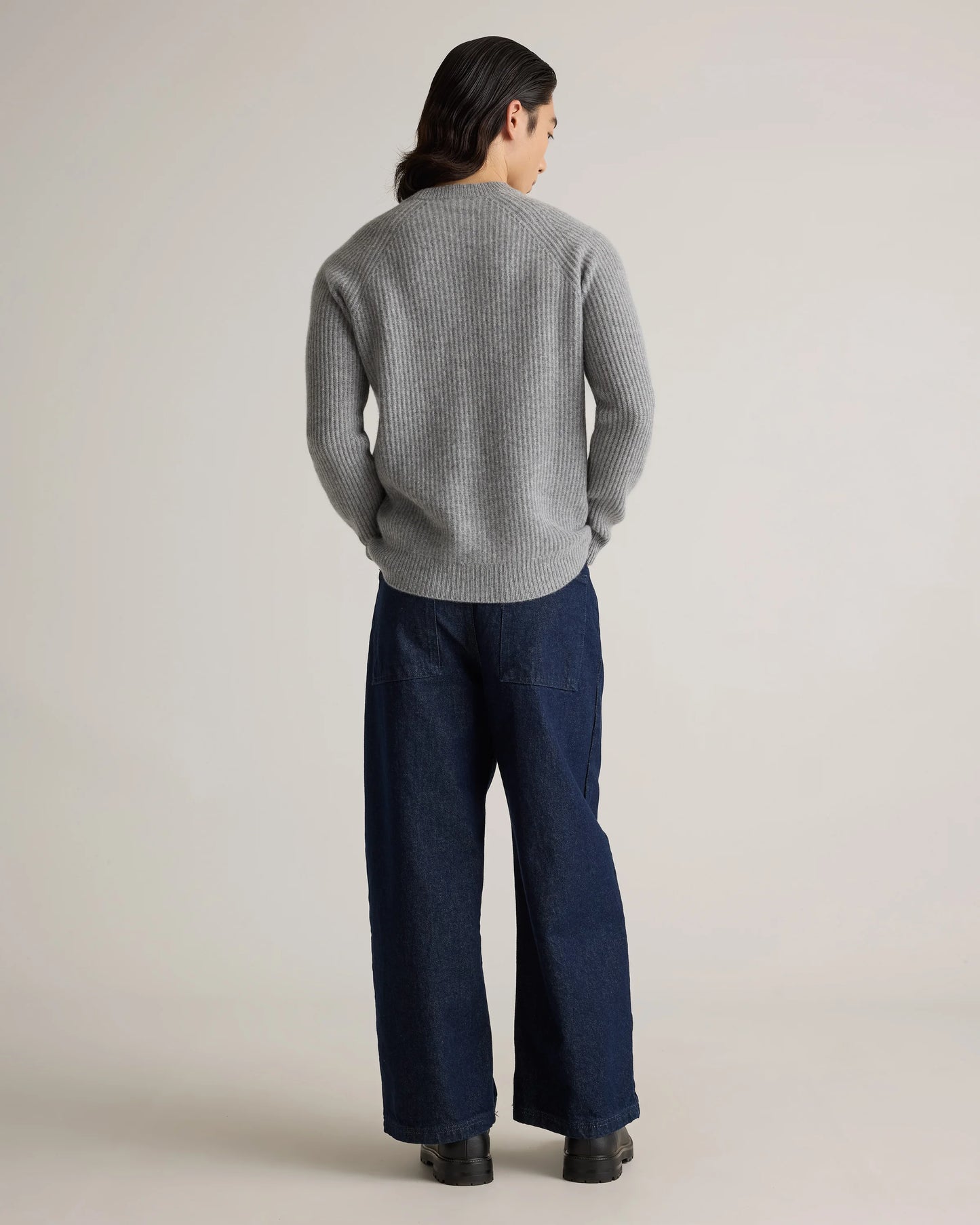 Mongolian Cashmere Fisherman Crewneck Sweater - S / Navy Marl