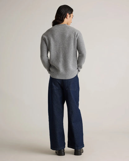 Mongolian Cashmere Fisherman Crewneck Sweater - S / Navy Marl