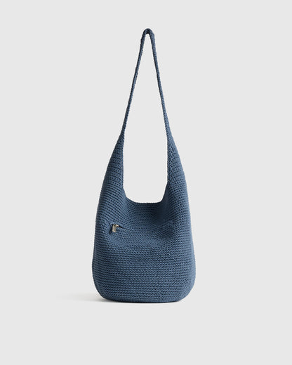 Hand Crochet Hobo Shoulder Bag - One Size / Black