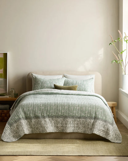 Organic Cotton Block Print Quilted Sham Set - Standard / Green