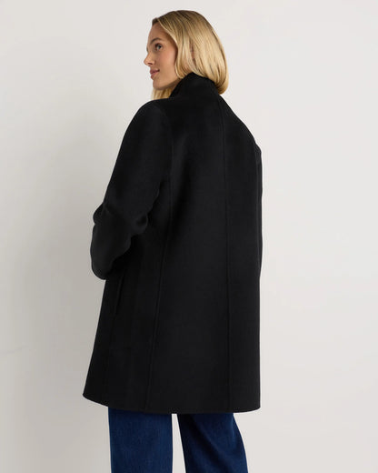100% Mongolian Cashmere Double-Faced Cocoon Coat - XS / Black