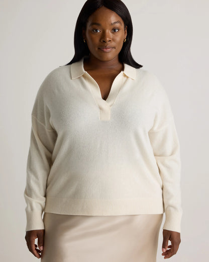 Mongolian Cashmere Polo Sweater - 1X / Ivory