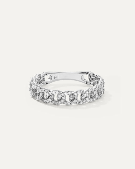 14K Gold Diamond Chain Ring - 4 / White Gold