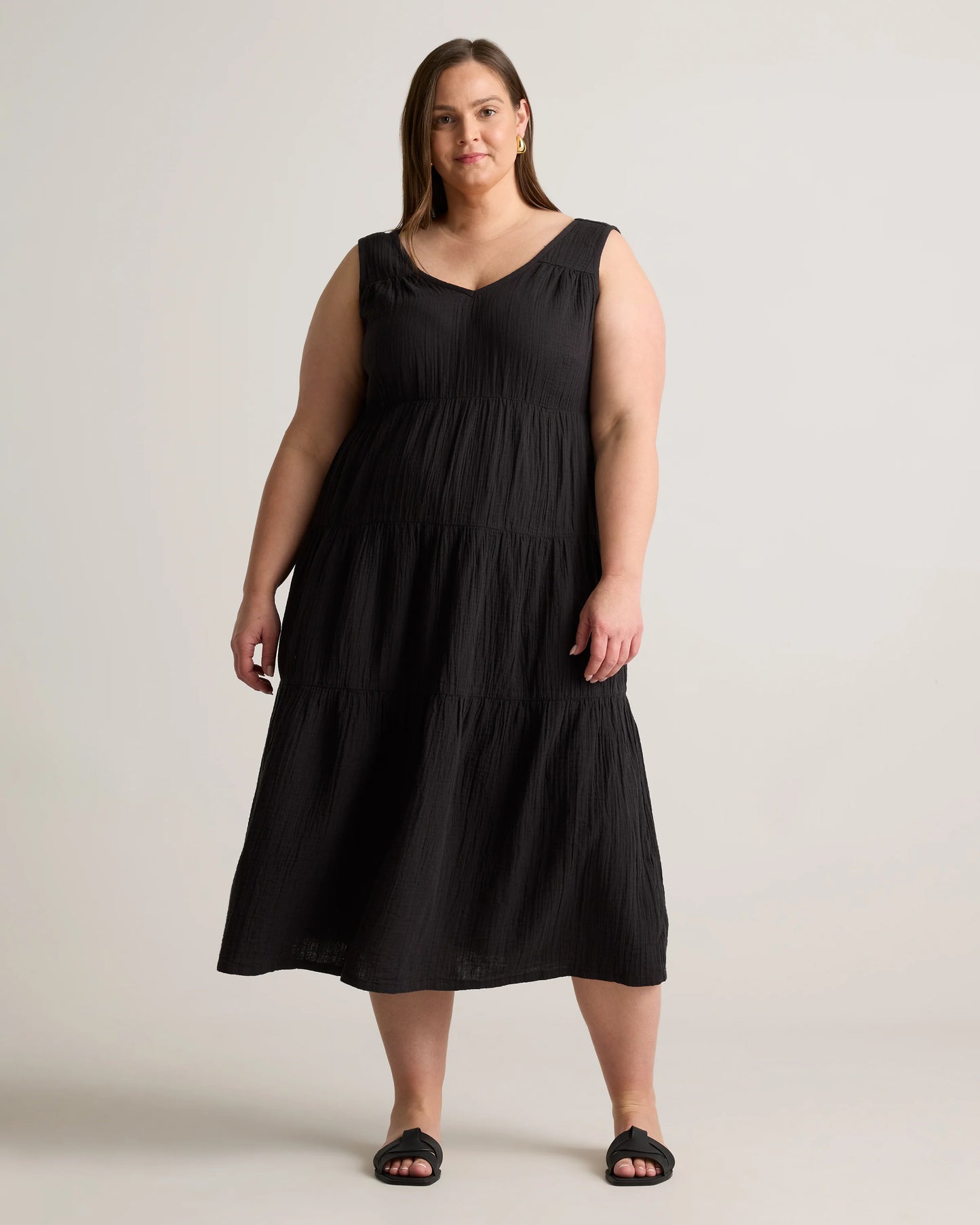 100% Organic Cotton Gauze Tiered Maxi Dress - 1X / Orchid Blue