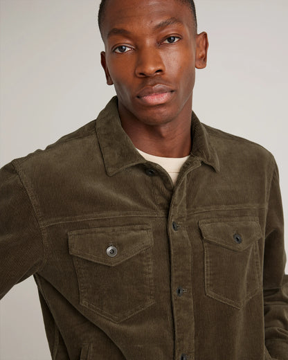 Organic Stretch Corduroy Trucker Jacket - S / Seaweed
