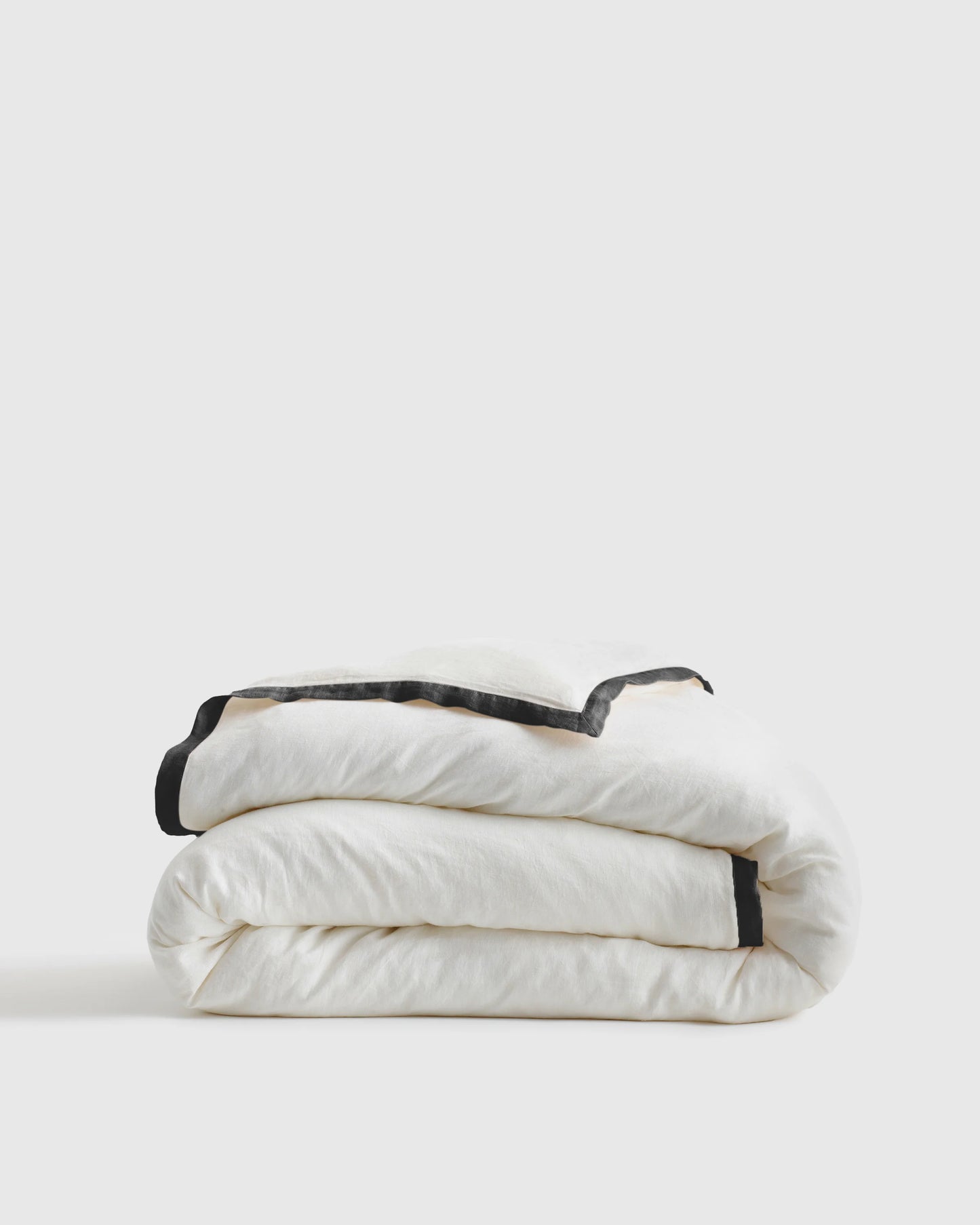 European Linen Contrast Flange Duvet Cover - Twin / Aloe/Sand