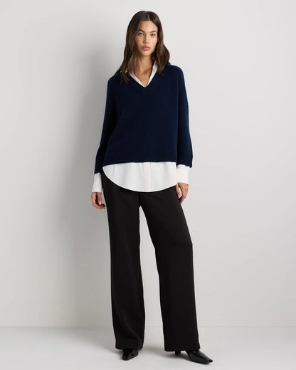 100% Mongolian Cashmere Layered V-Neck Sweater - XS / Ivory