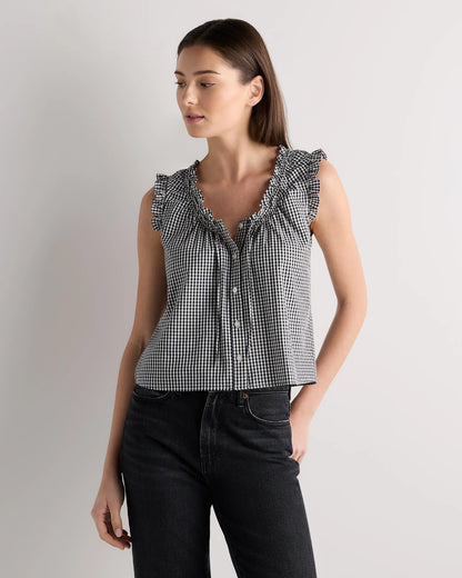 Cotton Viscose Voile Ruffle Trim Tank - XS / Classic Mini Gingham