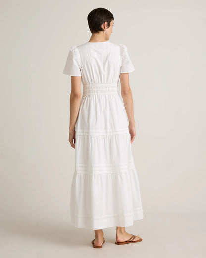 100% Organic Cotton Poplin Tiered Maxi Dress - XS / Riviera Blue Heirloom Floral