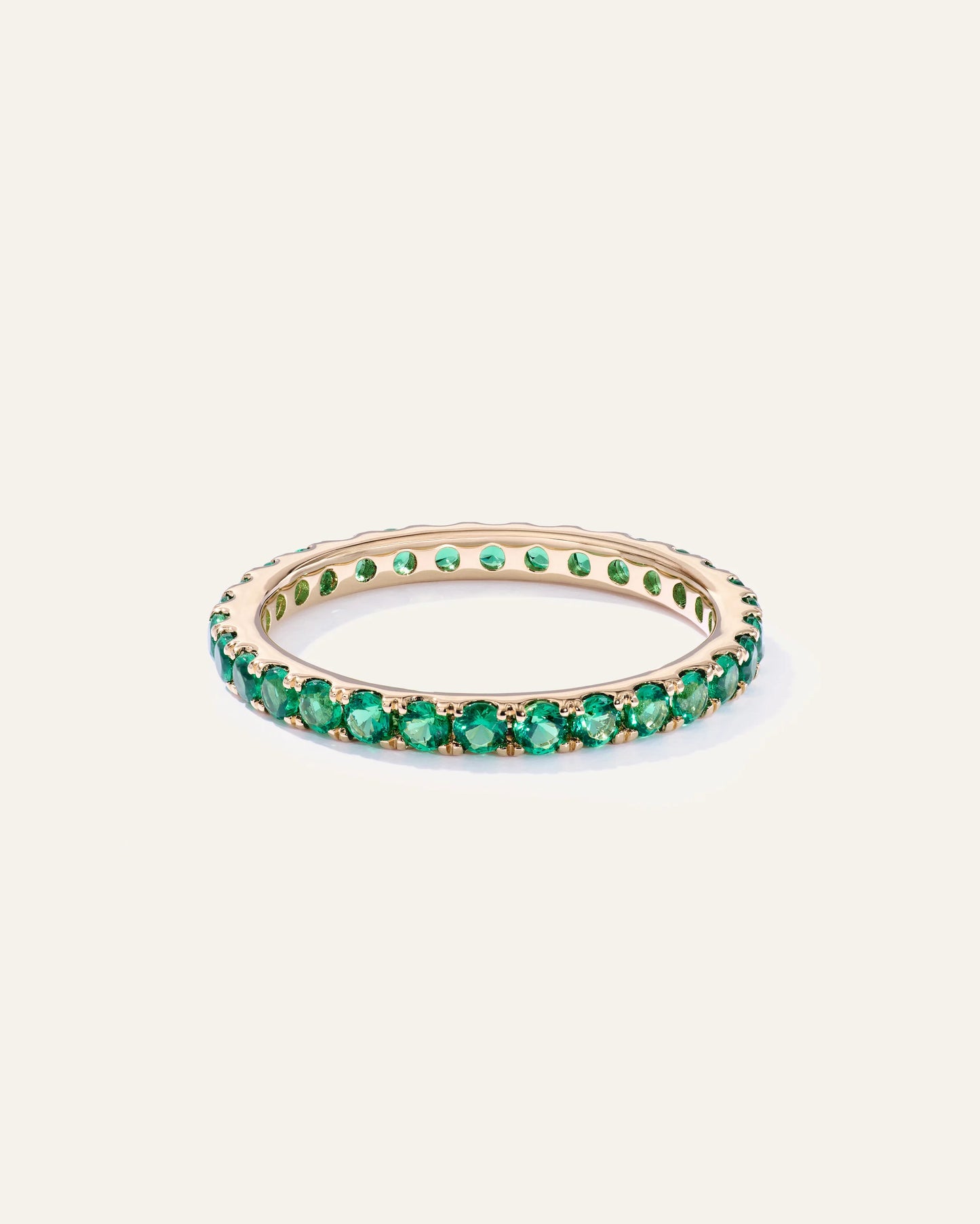 14K Gold Gemstone Pave Eternity Band - 5 / Lab Created Emerald