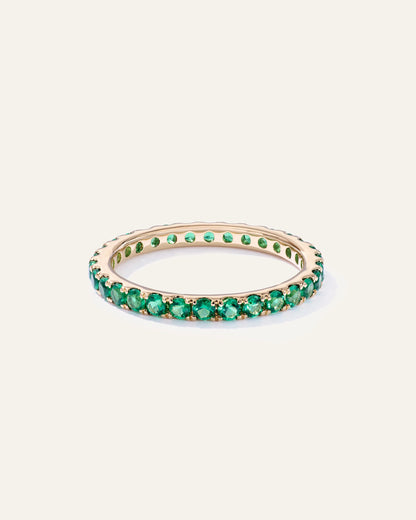 14K Gold Gemstone Pave Eternity Band - 5 / Lab Created Emerald