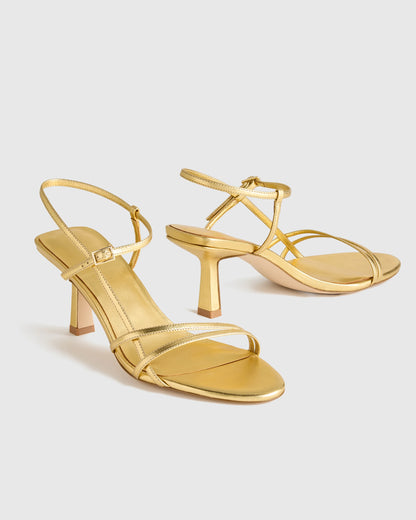 Italian Leather 70mm Strappy Heel - 5 / Metallic Gold