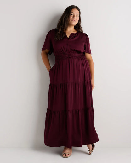 Washable Stretch Silk Tiered Maxi Dress - 1X / Navy