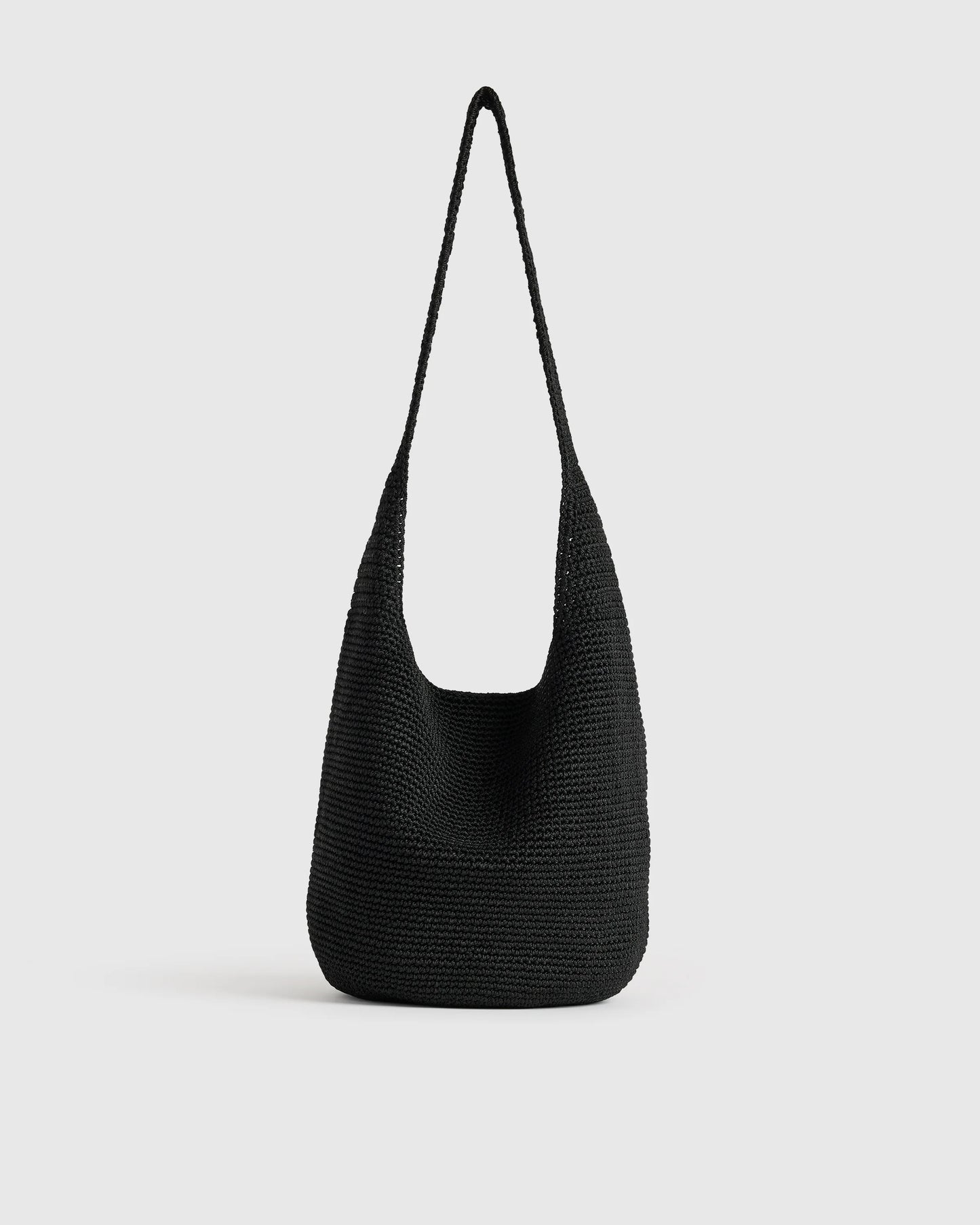 Hand Crochet Hobo Shoulder Bag - One Size / Black
