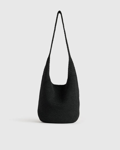 Hand Crochet Hobo Shoulder Bag - One Size / Black