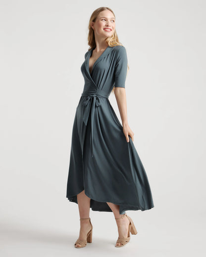 Tencel Jersey Midi Wrap Dress - XS / Brown
