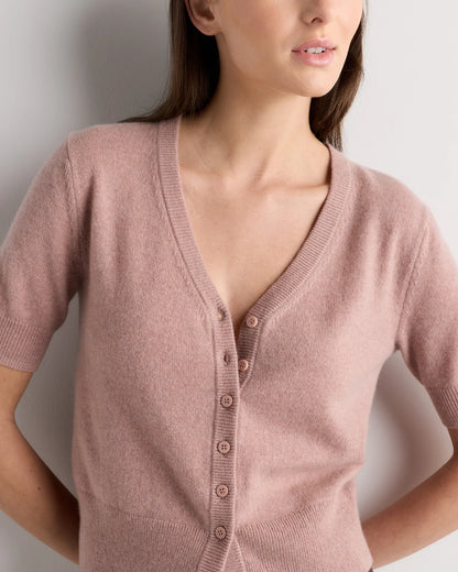 Mongolian Cashmere Short Sleeve Cardigan - XS / Oatmeal