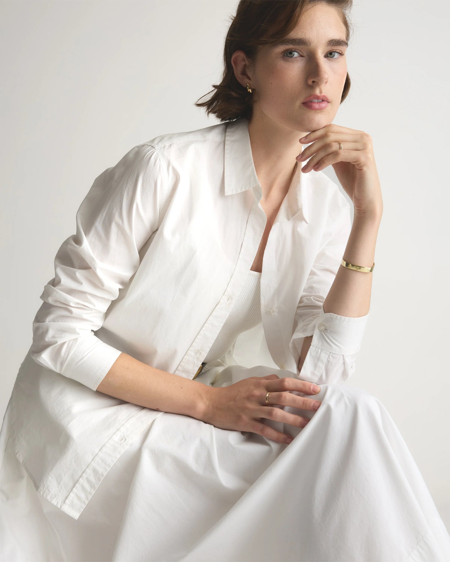 100% Organic Cotton Poplin A-line Maxi Skirt - XS / Classic White