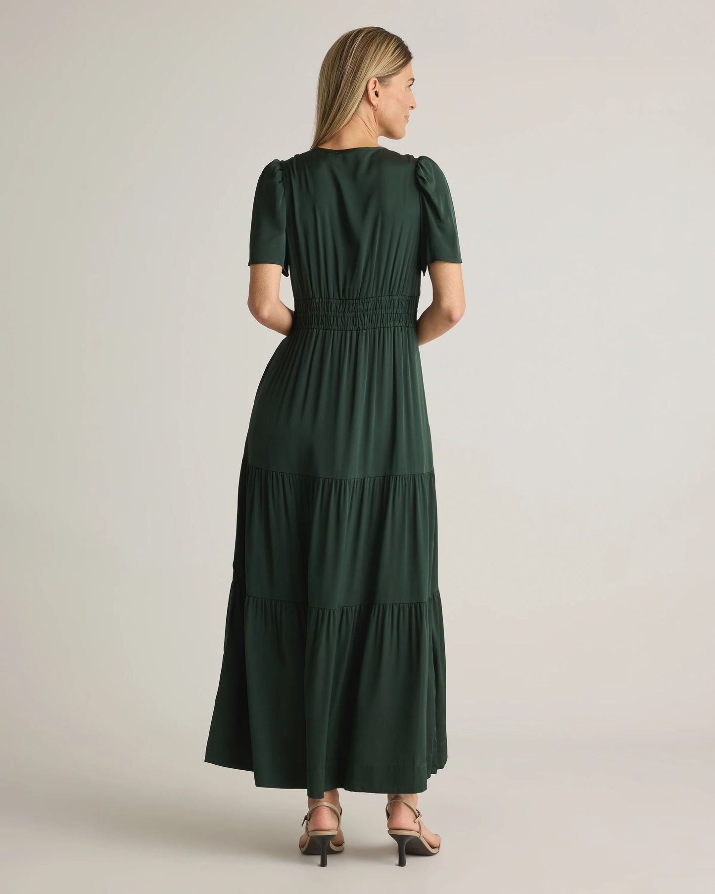 Washable Stretch Silk Tiered Maxi Dress - XS / Navy