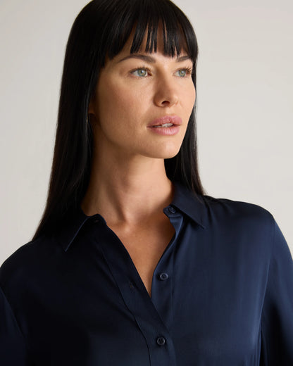 Washable Stretch Silk Maxi Shirt Dress - XS / Moonstone Blue