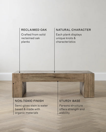Reclaimed Oak Waterfall Coffee Table - 60" / Weathered Oak