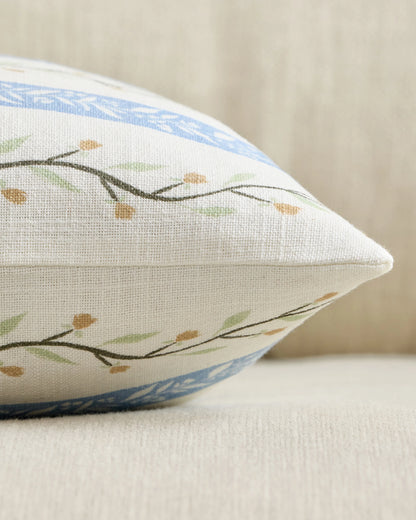 Floral Vine Cotton Pillow Cover - 12x20 / Light Blue Stripe