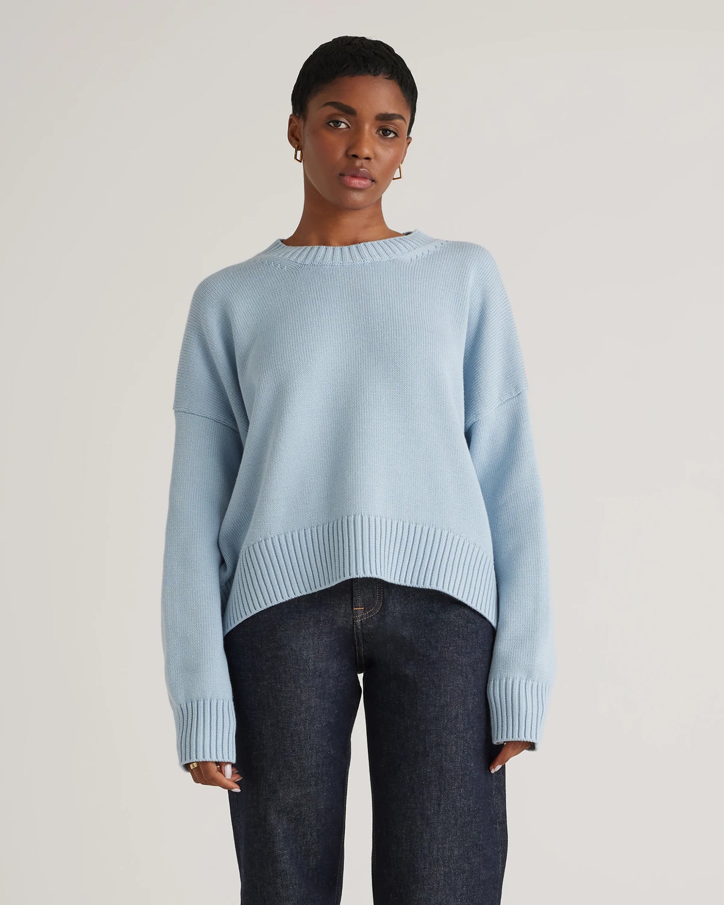 100% Organic Cotton Boyfriend Crew Sweater - XS / Speckled Beige