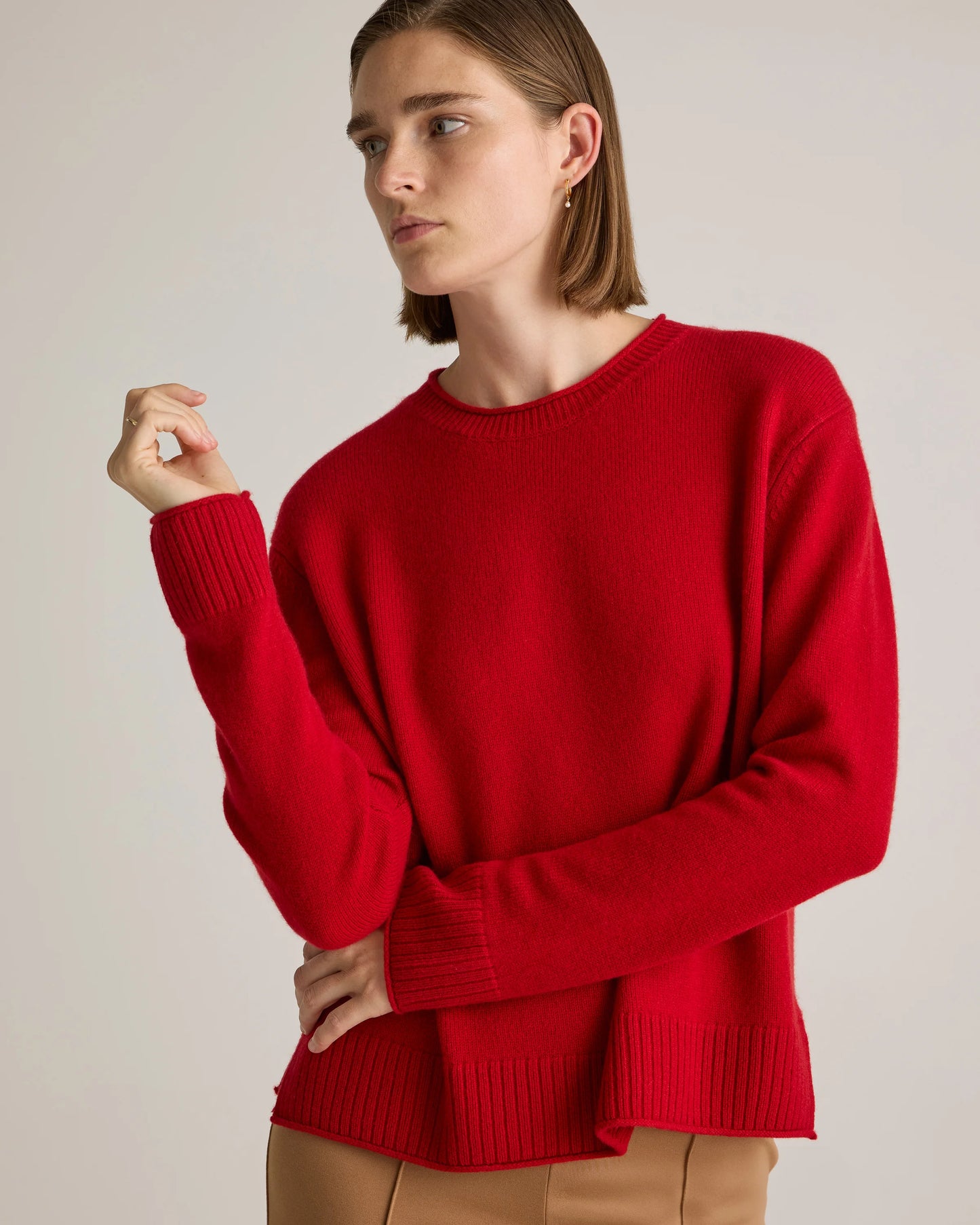 Mongolian Cashmere Boxy Crewneck Sweater - XS / Faded Denim/Brown/Ivory Variegated Stripe