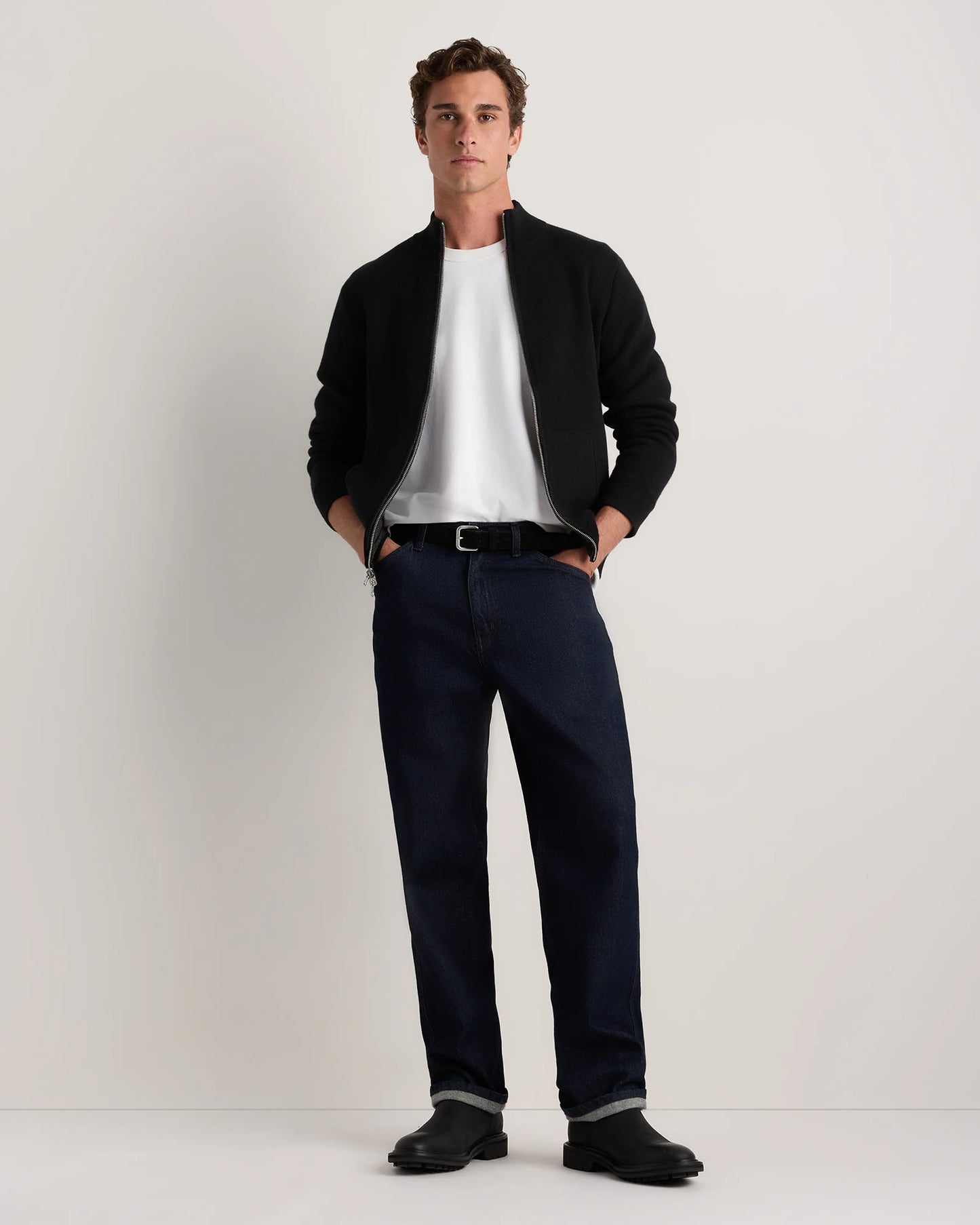 100% Reversible Cashmere Full Zip Sweater - S / Black/Charcoal