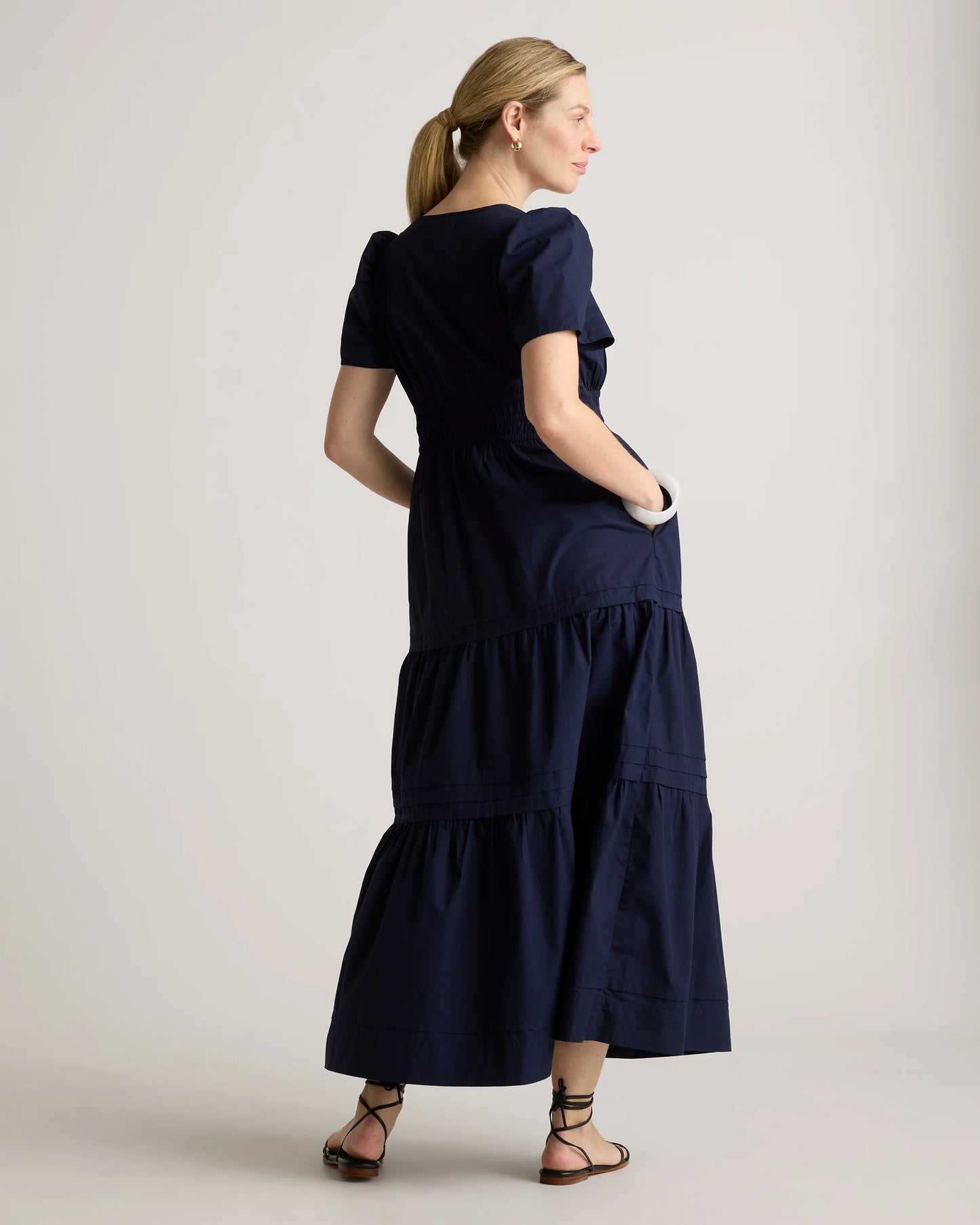 100% Organic Cotton Poplin Maternity Tiered Maxi Dress - XS / Riviera Blue Heirloom Floral