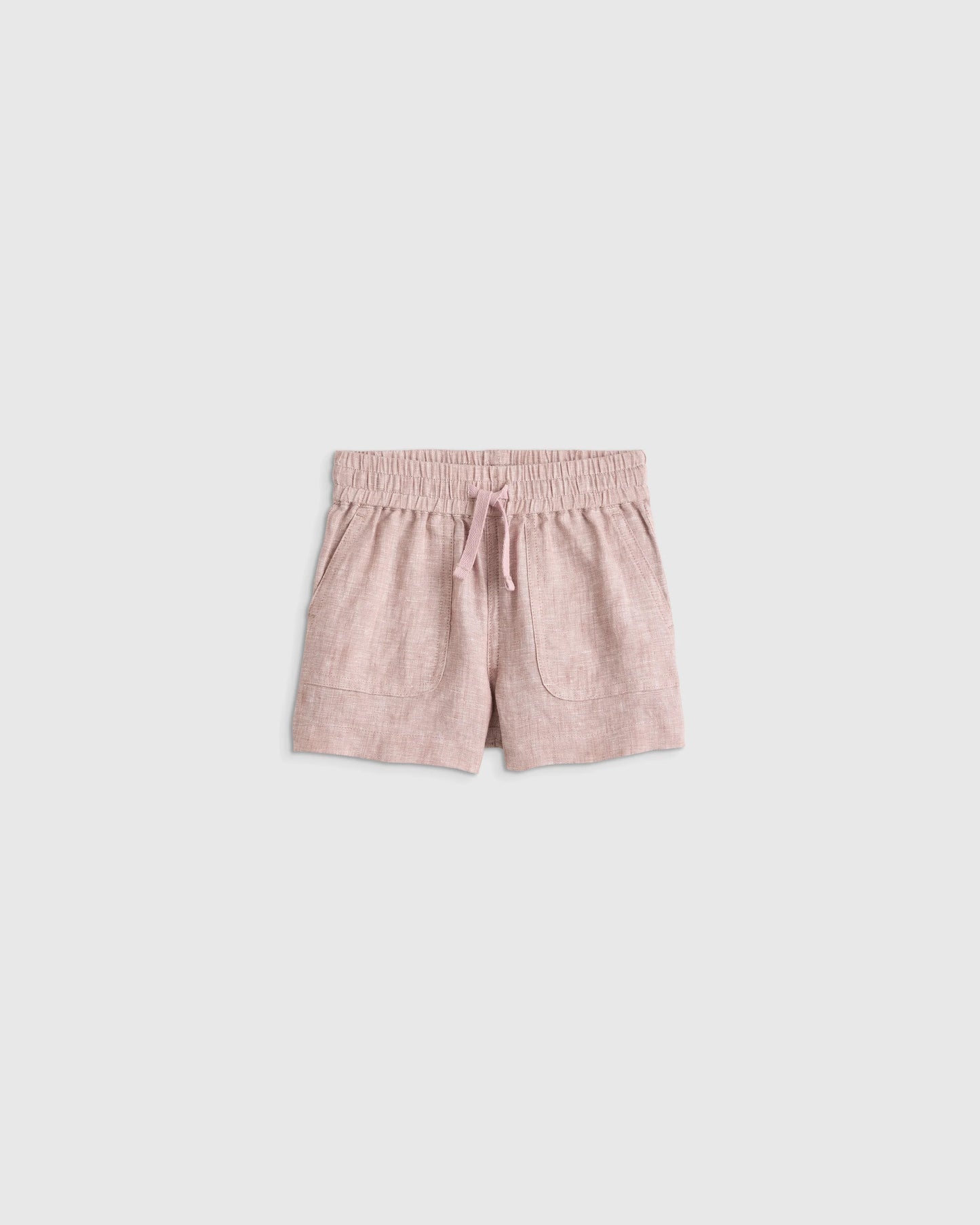 100% European Linen Drawstring Shorts - 2T / Vintage Pink Chambray