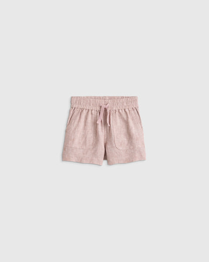 100% European Linen Drawstring Shorts - 2T / Vintage Pink Chambray