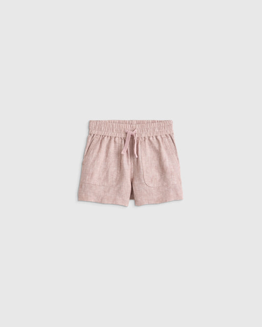100% European Linen Drawstring Shorts - 2T / Vintage Pink Chambray