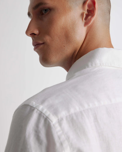 100% European Linen Relaxed Short Sleeve Shirt - XS / Taupe Brown Chambray
