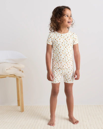 Bamboo Short Sleeve and Shorts Pajama Set - 2T / Lavender Hearts