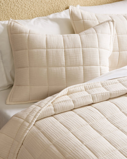 Organic Cotton Gauze Box Quilt Set - Twin / Mineral