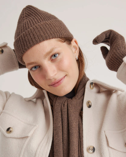 Mongolian Cashmere Ribbed Beanie - XS/S / Heather Charcoal