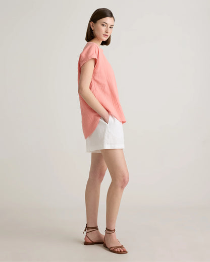 100% Organic Cotton Gauze Roll Sleeve Shirt - XS / Spiced Orange