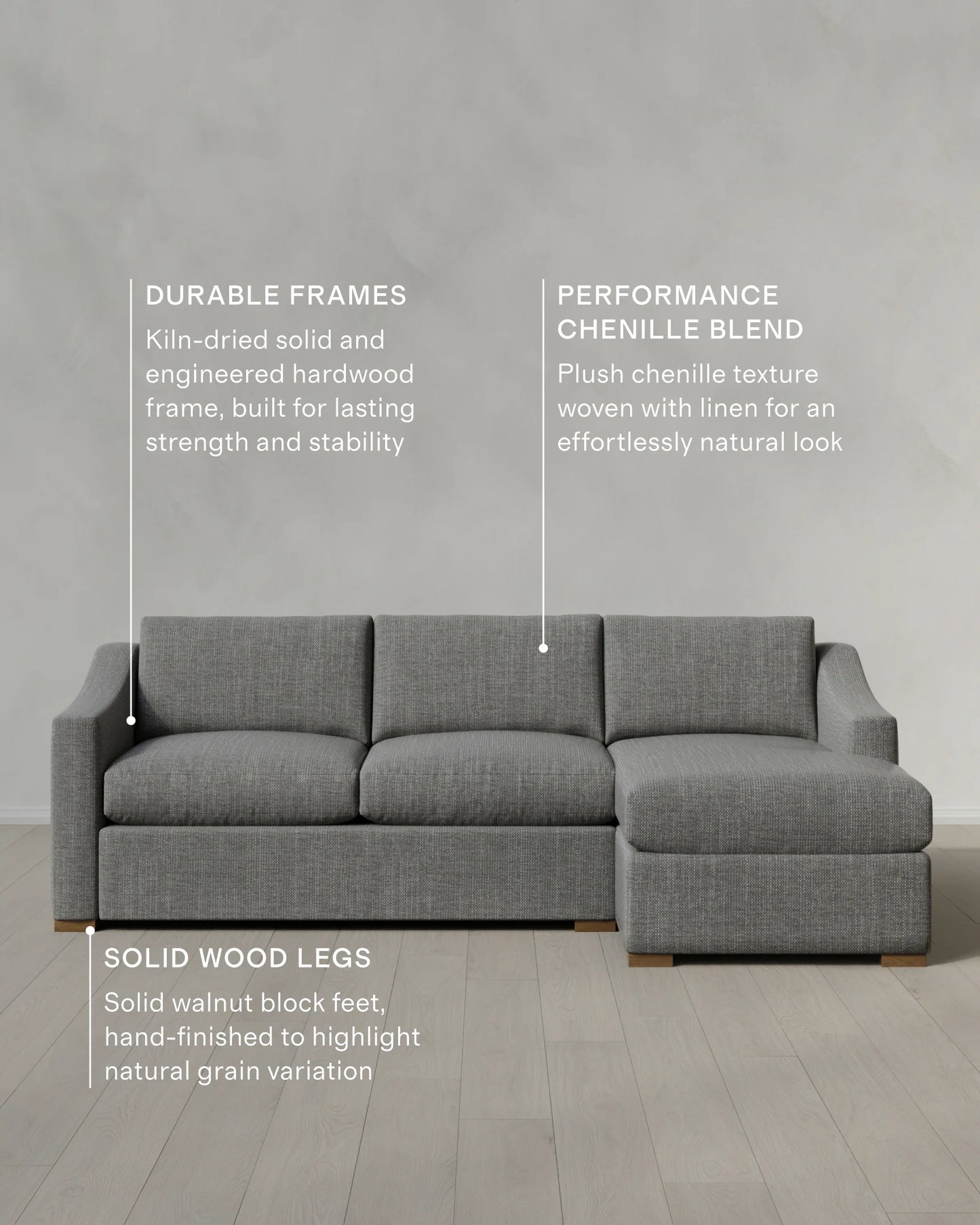 Hollis Slope Arm Chaise Sectional in Performance Chenille Linen Blend - 104" Right Arm / Snow