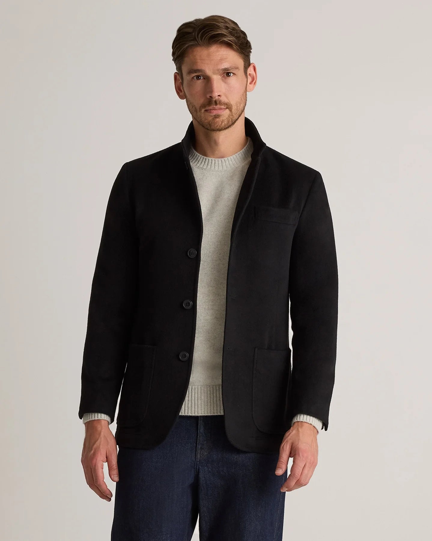 100% Mongolian Cashmere Stand Collar Blazer - S / Camel