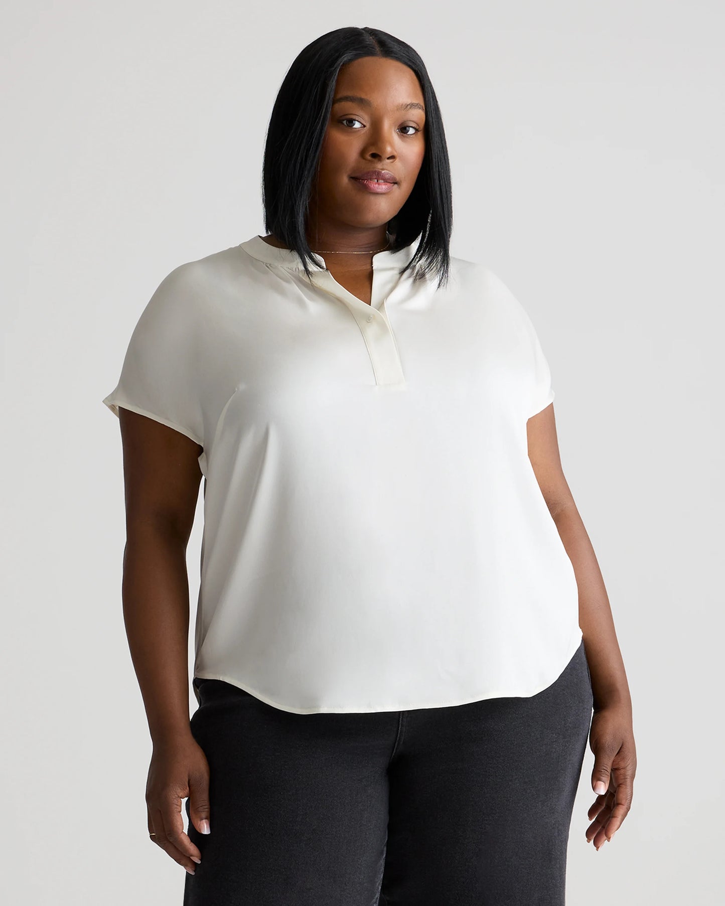 Washable Stretch Silk Dolman Sleeve Blouse - 1X / Black