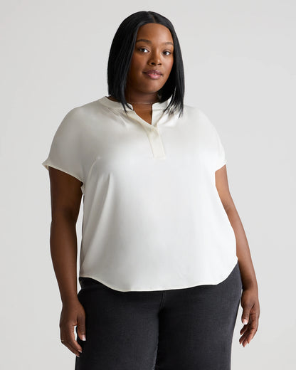 Washable Stretch Silk Dolman Sleeve Blouse - 1X / Black