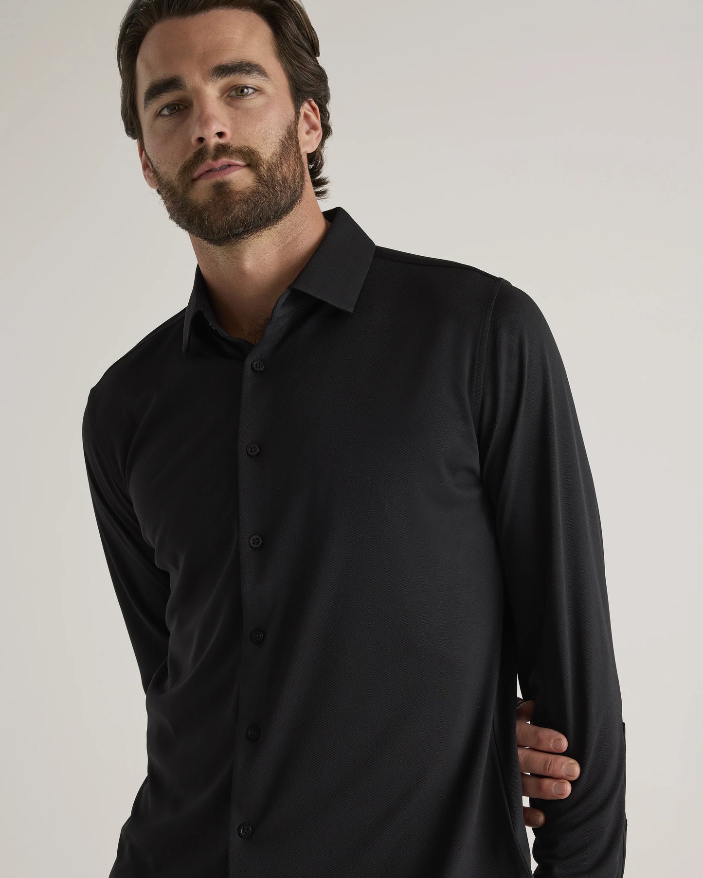 Commuter Stretch Pique Long Sleeve Button Down - XS / Dark Coal