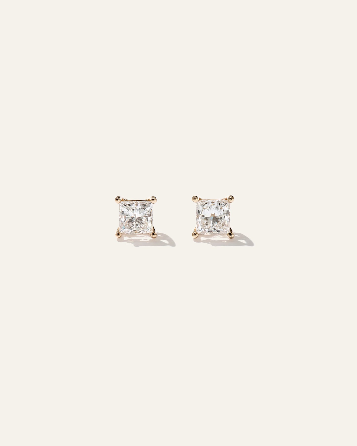 14K Gold Lab Grown Diamond Princess Solitaire Studs - 2ctw - One Size / Yellow Gold