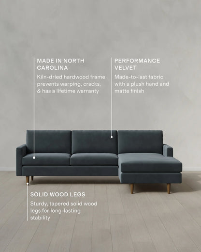 Atlas Midcentury Chaise Sectional in Performance Velvet - 106" Right Arm / Pine