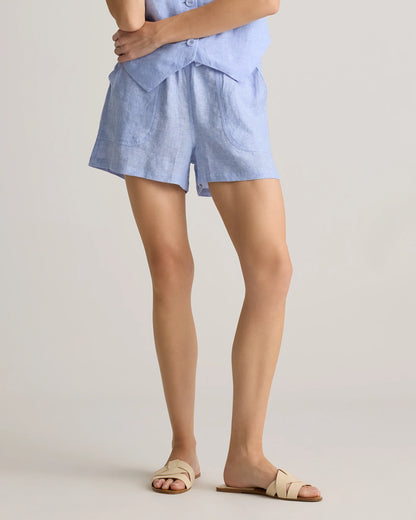 100% European Linen Shorts - XS / Taupe Brown Gingham