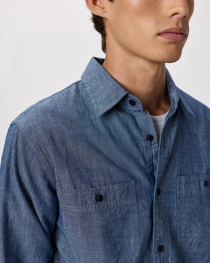 100% Organic Chambray Long Sleeve Shirt - S / Light Chambray