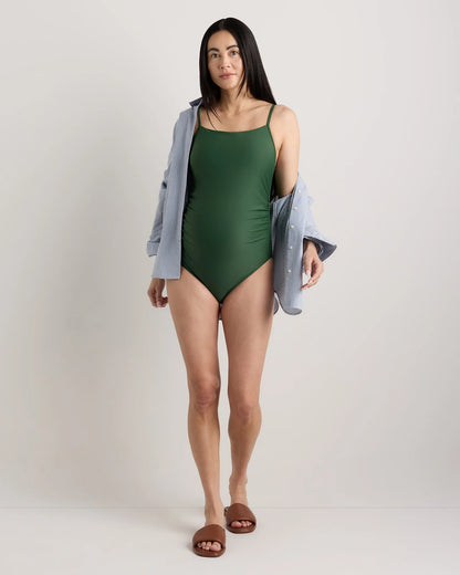 Italian Maternity Square Neck One-Piece Swimsuit - XS / Black/White