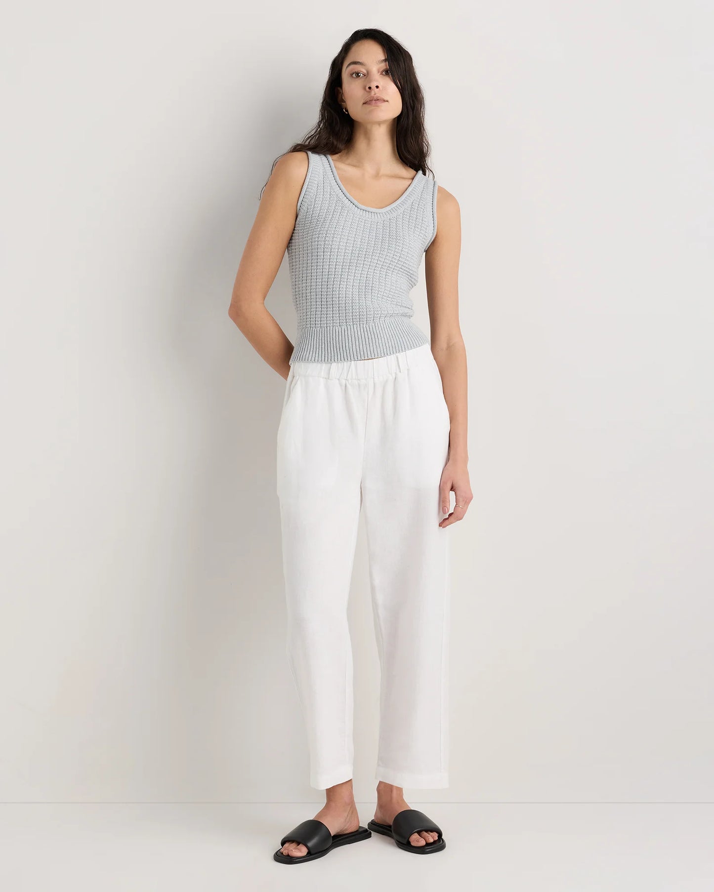100% Organic Cotton Waffle Cropped Sweater Tank - XS / Heather Dove Grey