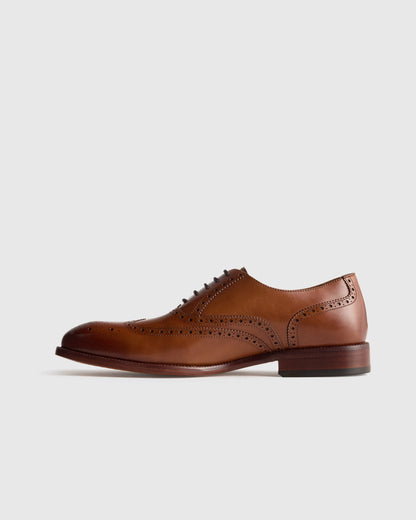 Italian Leather Wingtip Oxford - 7 / Cognac